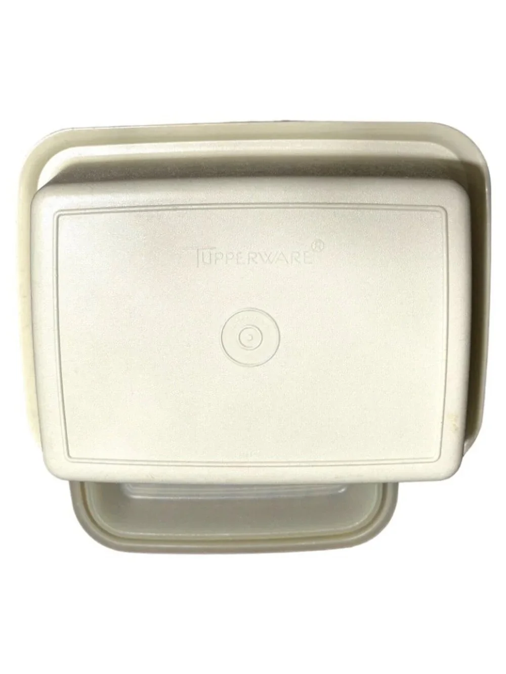 Vintage Tupperware Freeze-n-Save Ice Cream Keeper 1254 Almond Bottom 1255 Sheer